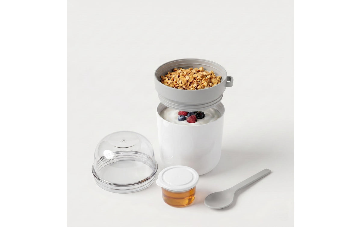 Relaxdays Müeslibecher to go – 4er Set, 400 ml, 11 × 9,5 × 16 cm, Kunststoff (PP)/Silikon