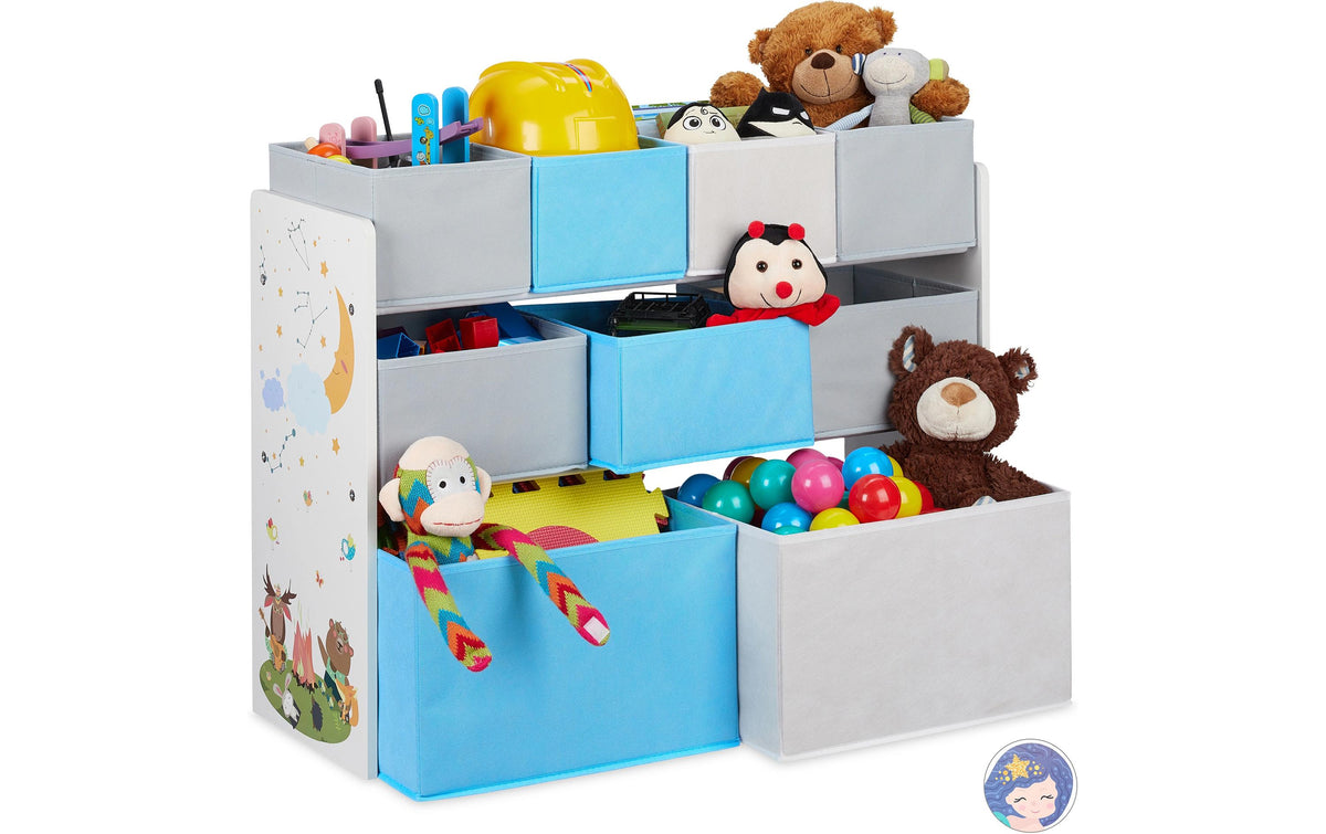 Relaxdays Aufbewahrungsbox – Spanplatte/Metall – Hellblau/Grau/Weiss – 4 Tablare – 825 × 660 × 295 mm