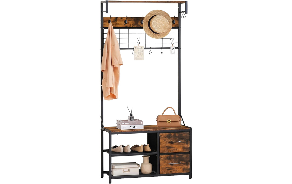 Relaxdays Garderobenständer – Stahl/MDF, Braun/Schwarz, 80 × 30 × 176 cm