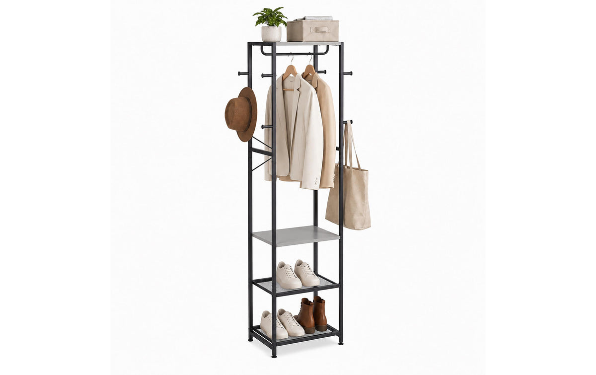 Relaxdays Garderobenständer – Stahl/MDF, Grau/Schwarz, 40 × 28 × 181 cm