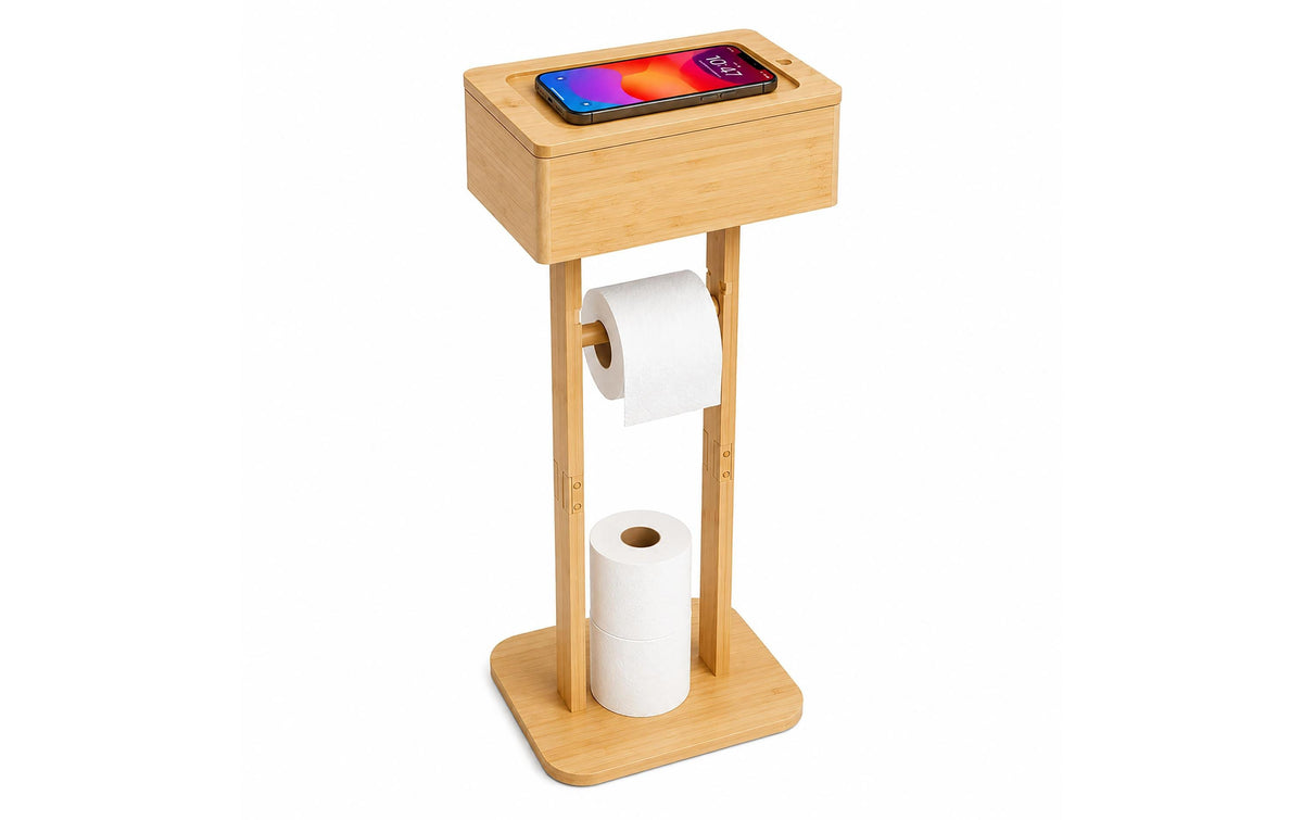Relaxdays Toilettenpapierständer – Bambus/MDF, Braun, für 1 Rolle, 25 × 20 × 64,5 cm
