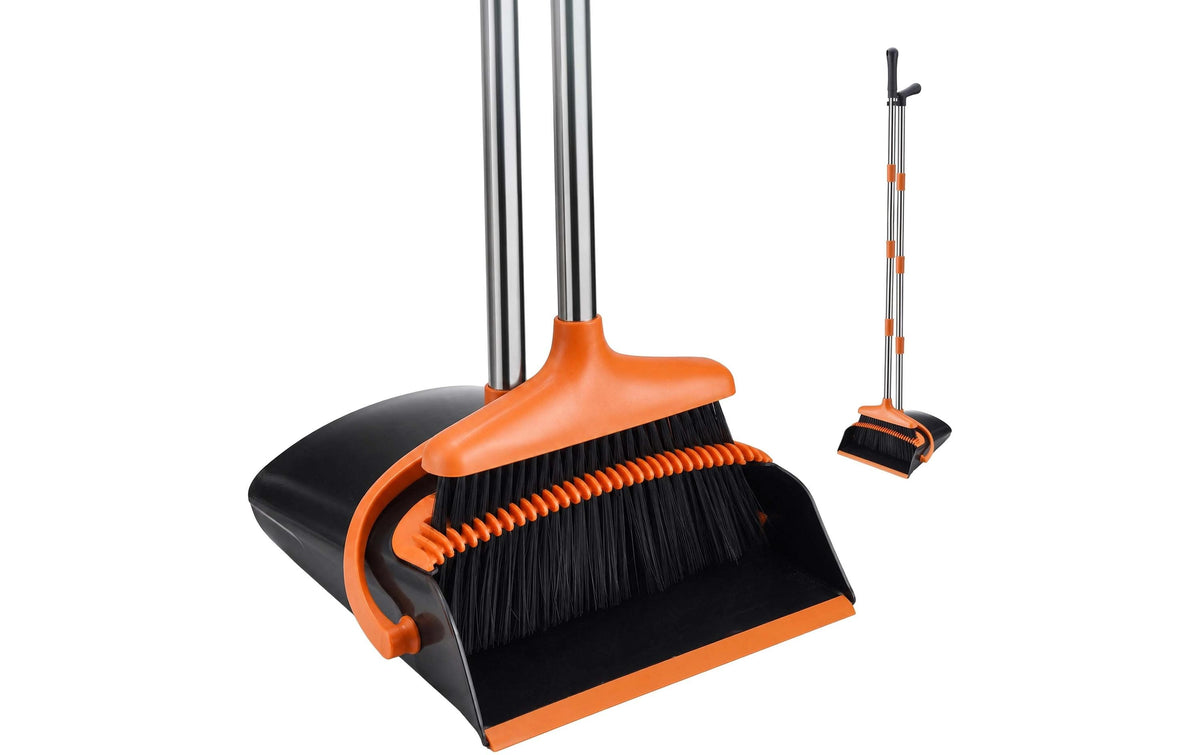 Relaxdays Kehrgarnitur – 25 cm, Edelstahl/Kunststoff, Orange/Schwarz/Silber, Teleskopstiel 124 cm