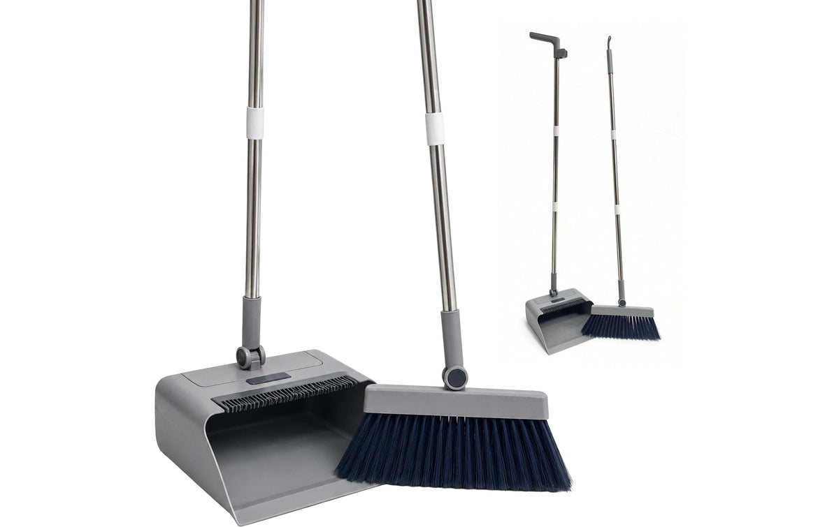 Relaxdays Kehrgarnitur – 27 cm, Edelstahl/PP/PET, Grau/Schwarz/Silber, 2-teilig, für Innen- und Aussenbereich