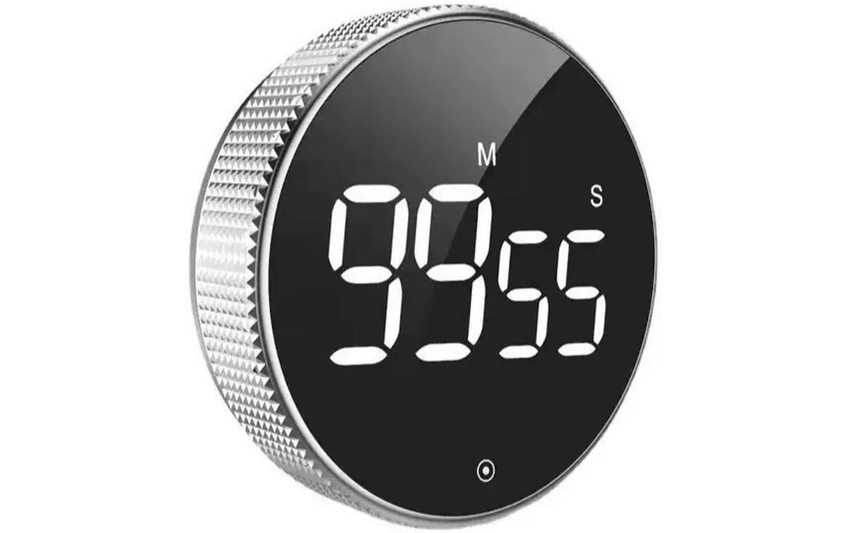 Relaxdays Digitaler Küchentimer Ø 7,5 × 3 cm, Kunststoff, Schwarz/Silber