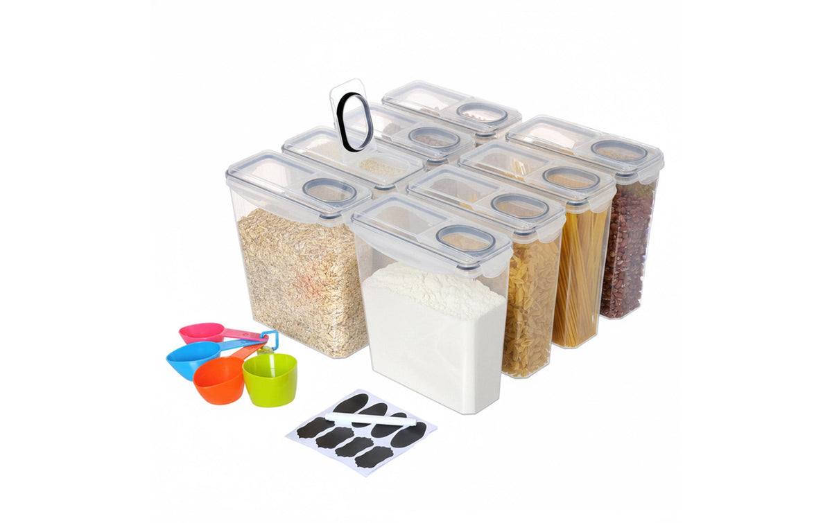 Relaxdays Vorratsdose 3,7 l, 24 × 11,5 × 25 cm, Polypropylen (PP)/Silikon, Schwarz/Transparent, 8 Stk.