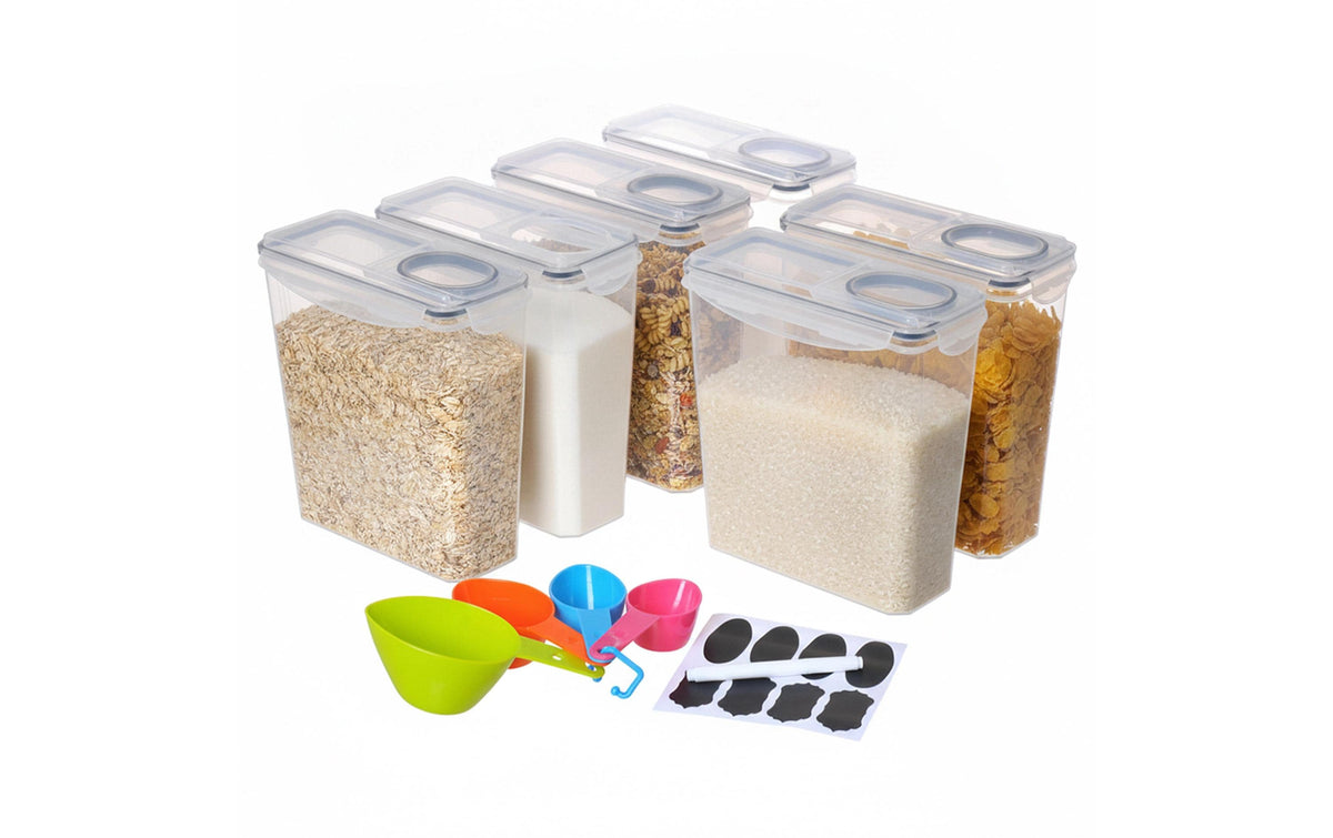 Relaxdays Vorratsdose 3,7 l, 24 × 11,5 × 25 cm, Polypropylen (PP)/Silikon, Schwarz/Transparent, 6 Stk.