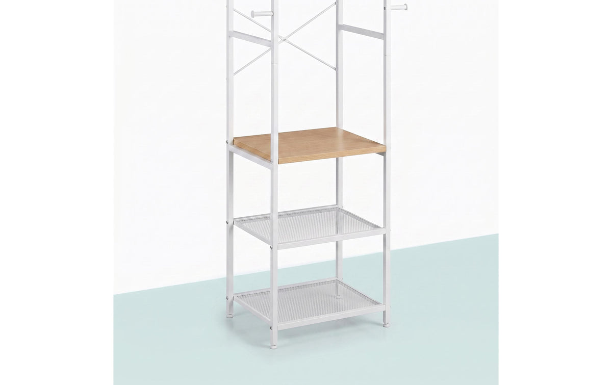 Relaxdays Garderobenständer – Stahl/MDF, Weiss/Braun, 40 × 28 × 181 cm