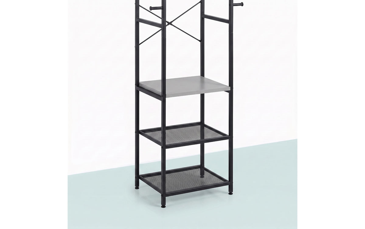 Relaxdays Garderobenständer – Stahl/MDF, Grau/Schwarz, 40 × 28 × 181 cm