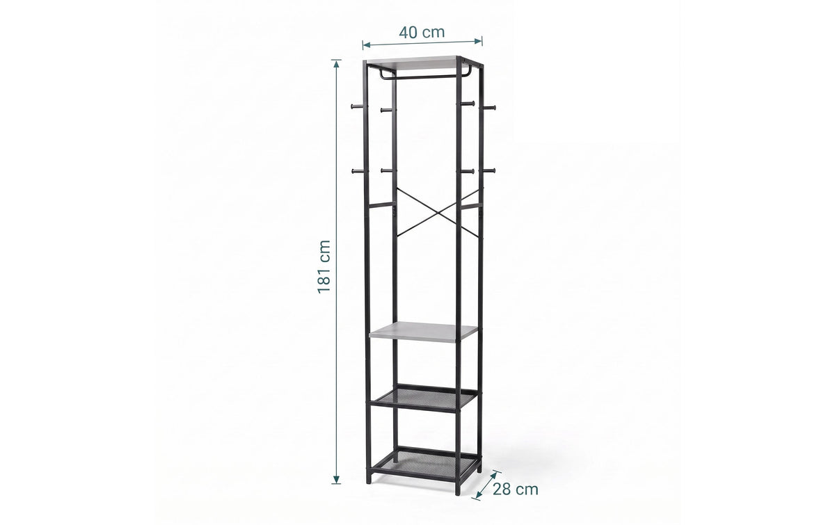 Relaxdays Garderobenständer – Stahl/MDF, Grau/Schwarz, 40 × 28 × 181 cm
