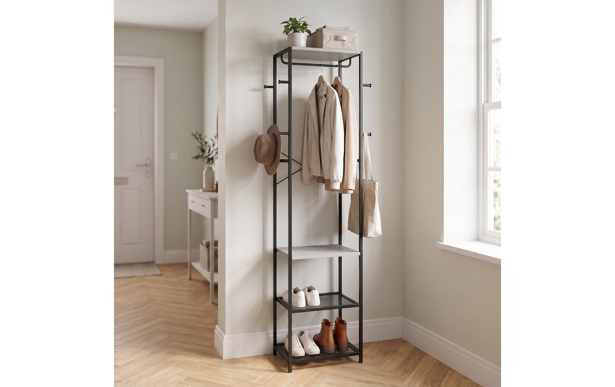 Relaxdays Garderobenständer – Stahl/MDF, Grau/Schwarz, 40 × 28 × 181 cm