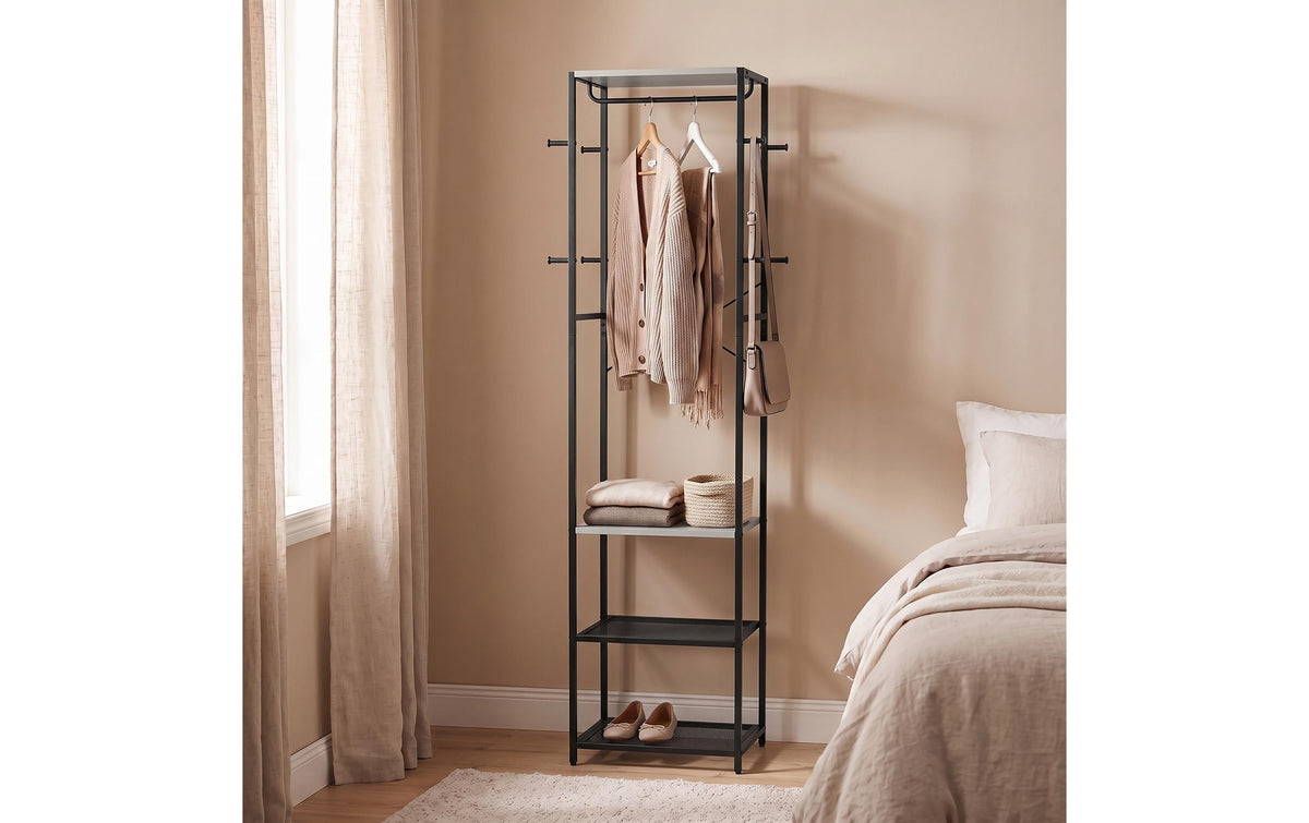 Relaxdays Garderobenständer – Stahl/MDF, Grau/Schwarz, 40 × 28 × 181 cm