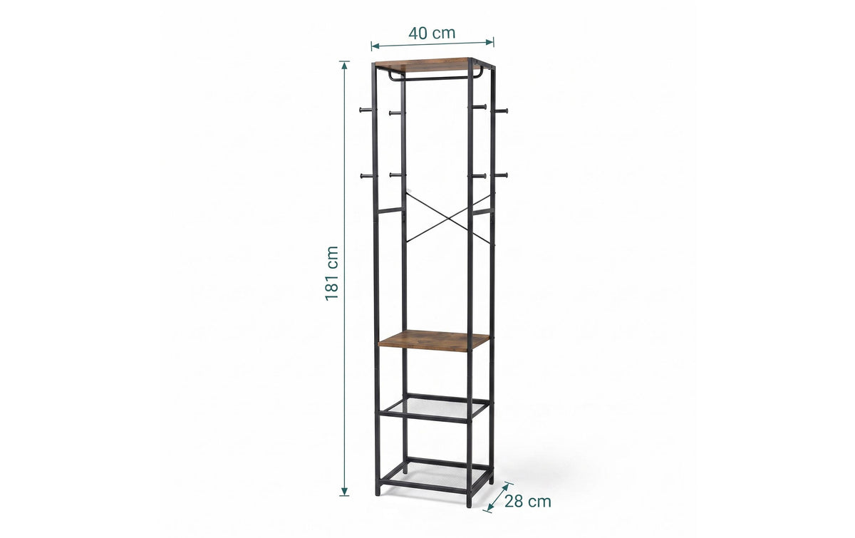Relaxdays Garderobenständer – Eisen/MDF – Braun/Schwarz – 1810 mm