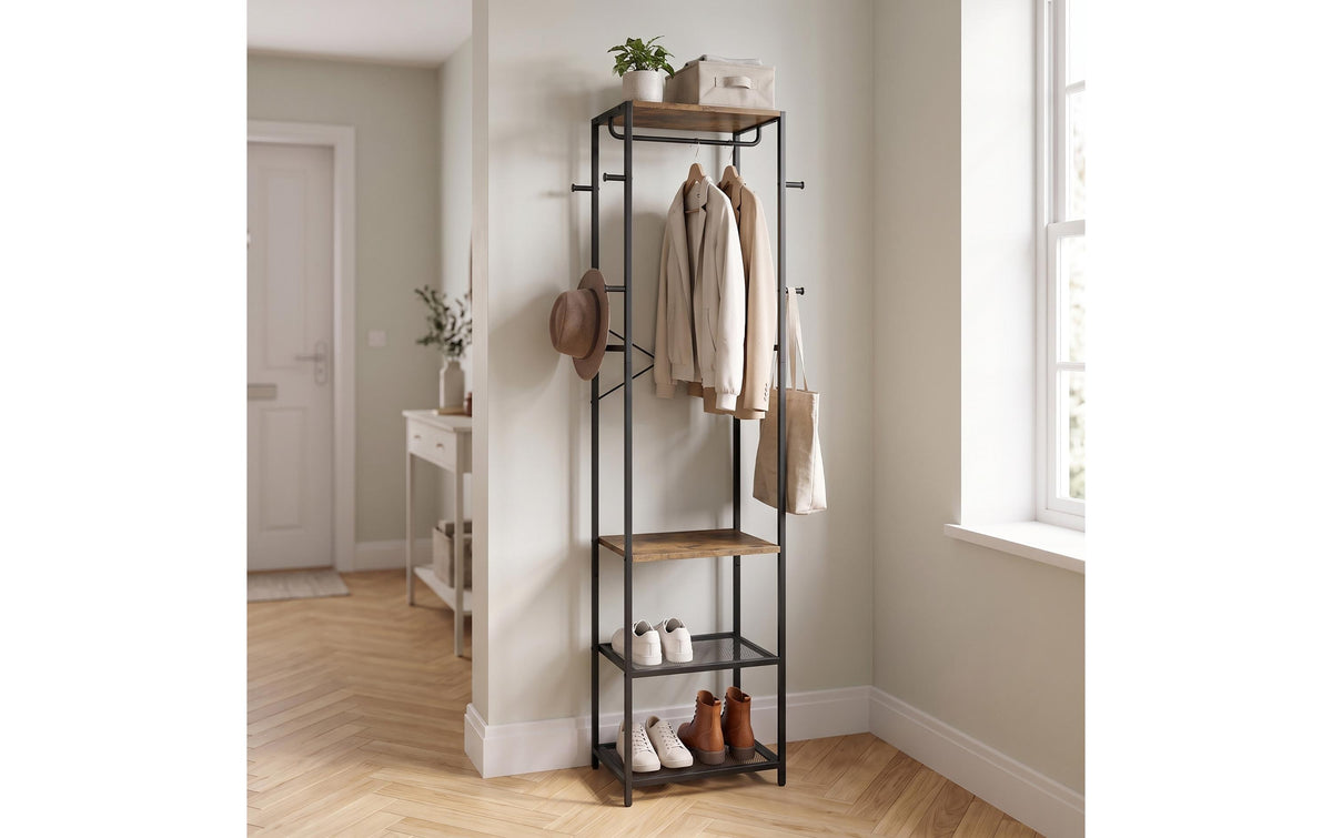 Relaxdays Garderobenständer – Eisen/MDF – Braun/Schwarz – 1810 mm