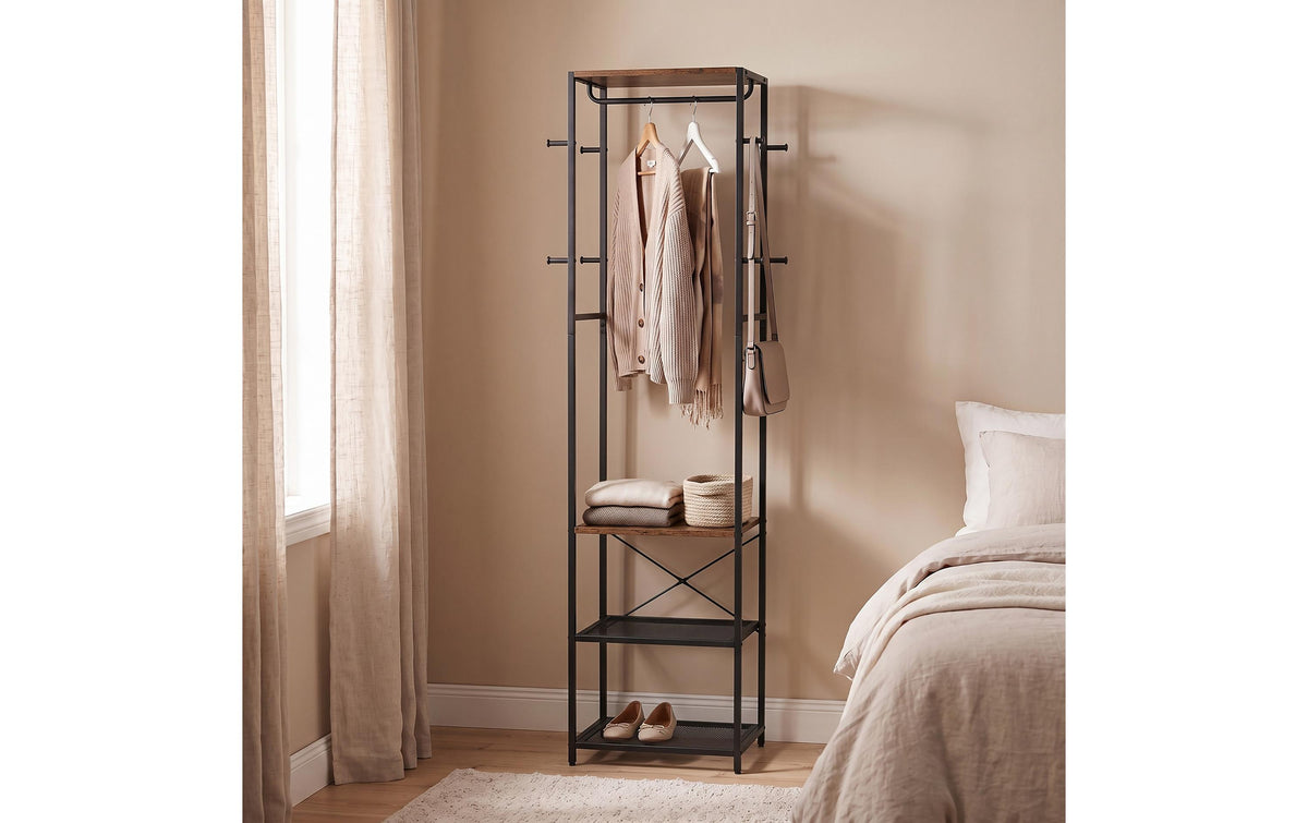 Relaxdays Garderobenständer – Eisen/MDF – Braun/Schwarz – 1810 mm
