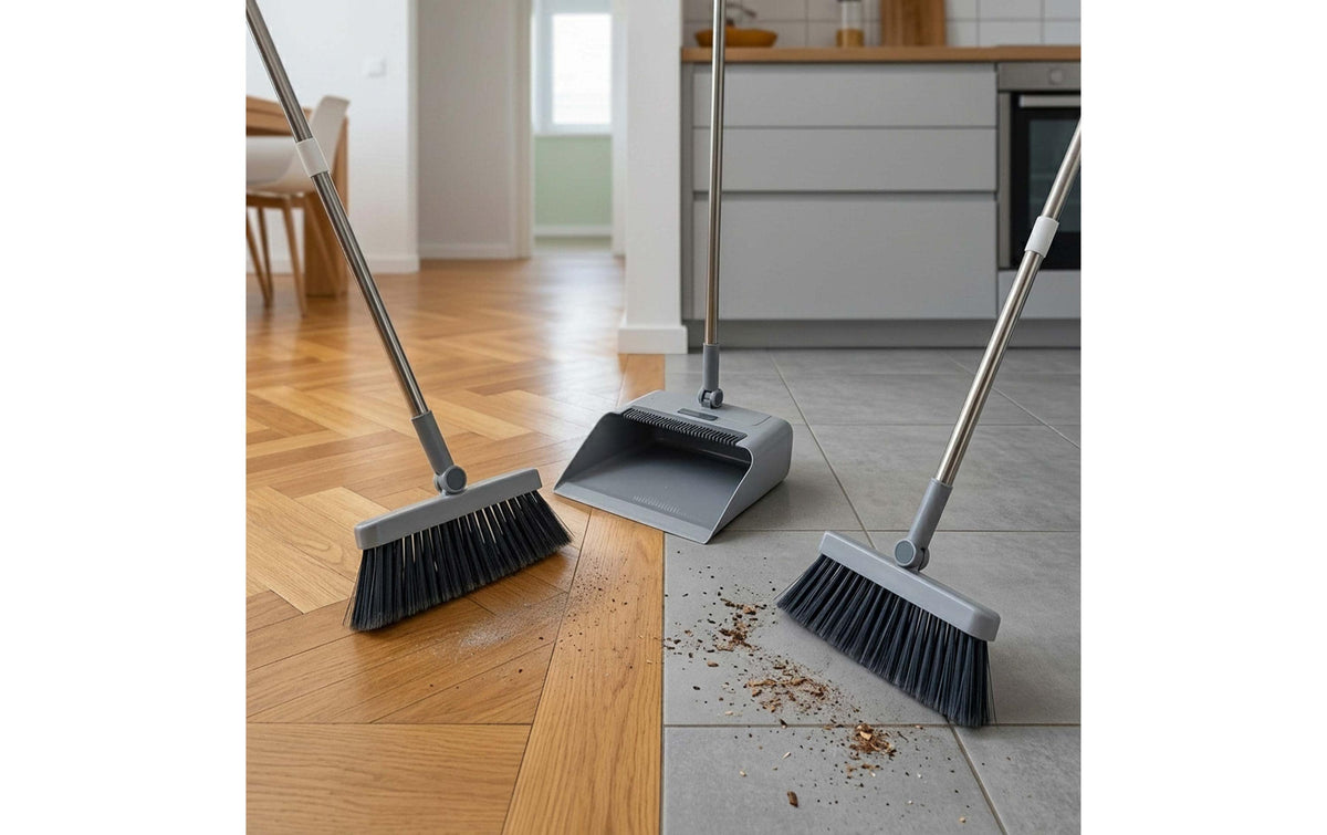Relaxdays Kehrgarnitur – 27 cm, Edelstahl/PP/PET, Grau/Schwarz/Silber, 2-teilig, für Innen- und Aussenbereich