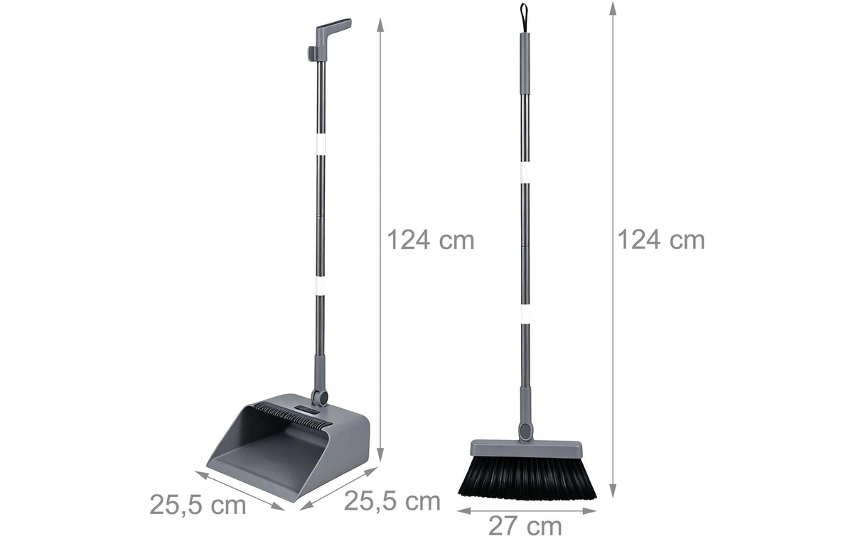 Relaxdays Kehrgarnitur – 27 cm, Edelstahl/PP/PET, Grau/Schwarz/Silber, 2-teilig, für Innen- und Aussenbereich