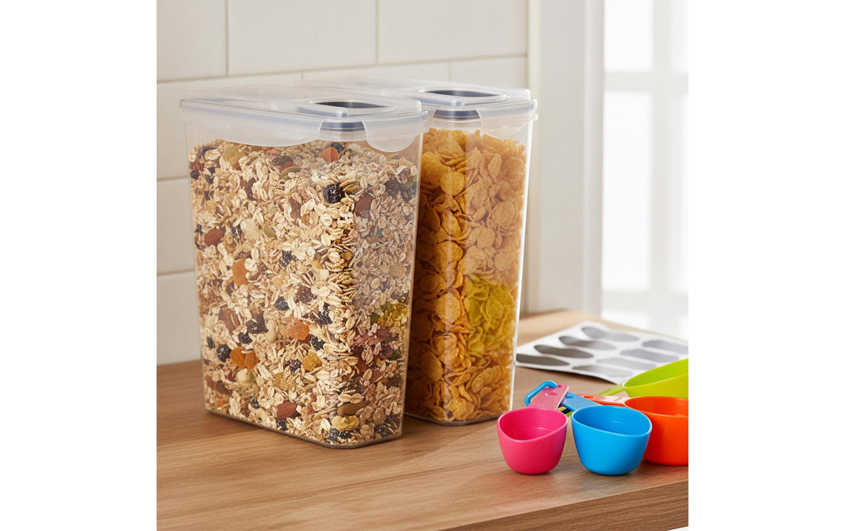 Relaxdays Vorratsdose 3,7 l, 24 × 11,5 × 25 cm, Polypropylen (PP)/Silikon, Schwarz/Transparent, 8 Stk.