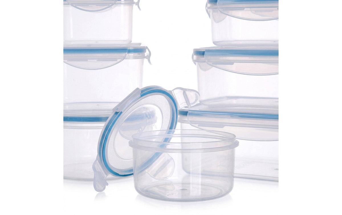 Relaxdays Vorratsdose 1,5 l, Kunststoff/Silikon, Transparent/Blau, 8-teilig
