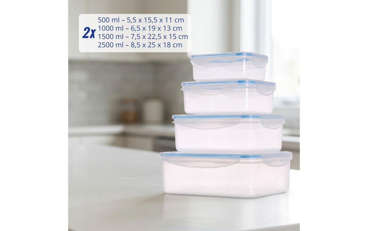 Relaxdays Vorratsdose 2,5 l, 25 × 18 × 8,5 cm, Kunststoff/Silikon, Transparent/Blau