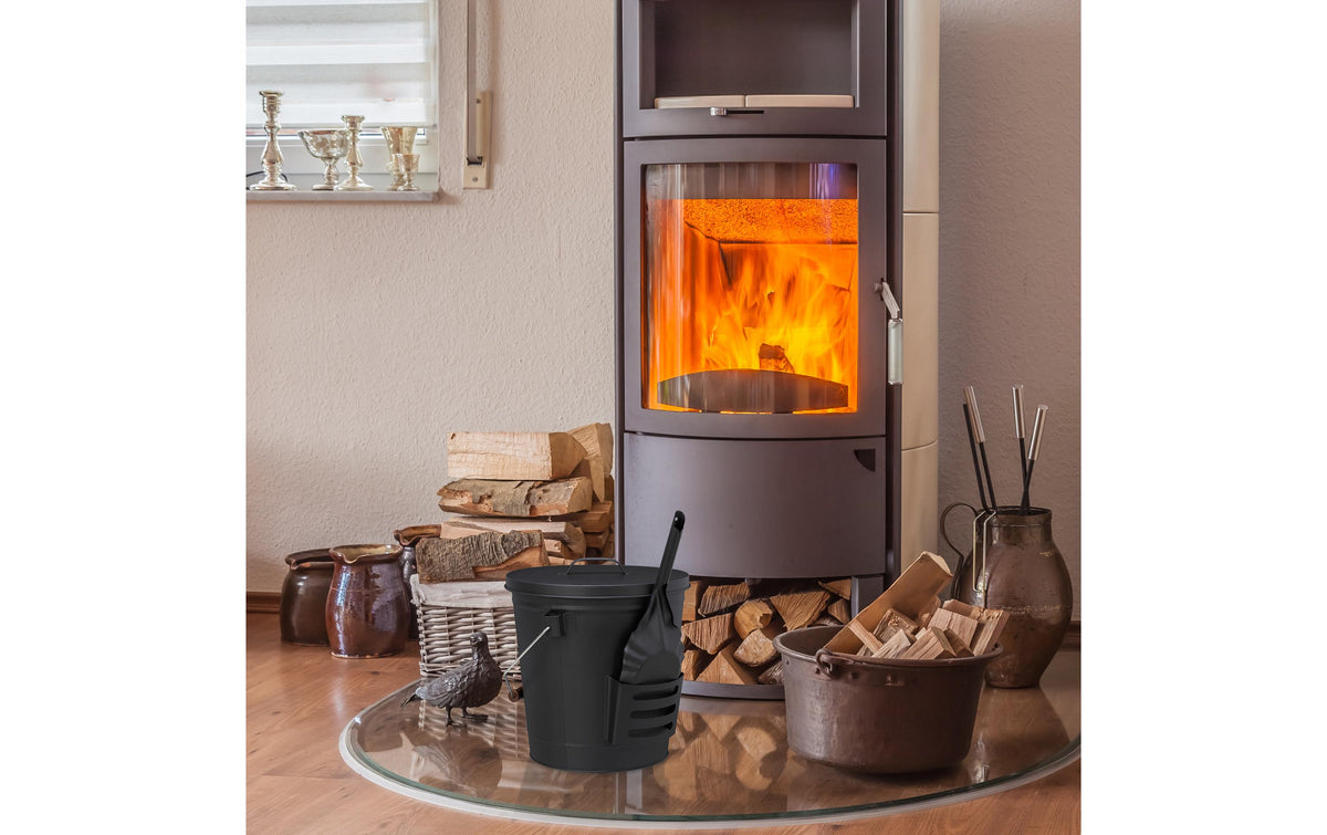 Relaxdays Standascher – Stahl/Holz, rund – braun/schwarz/silber – mit Deckel – Ø 32,5 × 35,5 cm