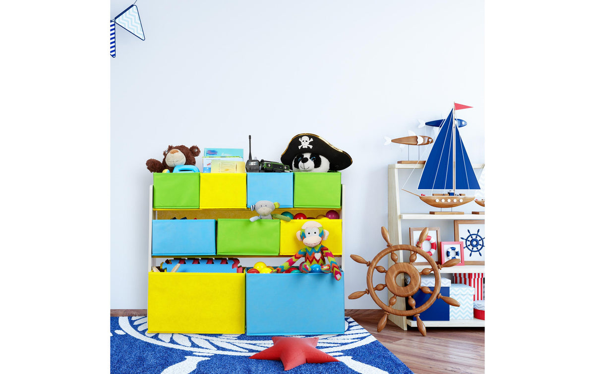 Relaxdays Aufbewahrungsbox – Spanplatte/Metall – Hellblau/Grau/Weiss – 4 Tablare – 825 × 660 × 295 mm