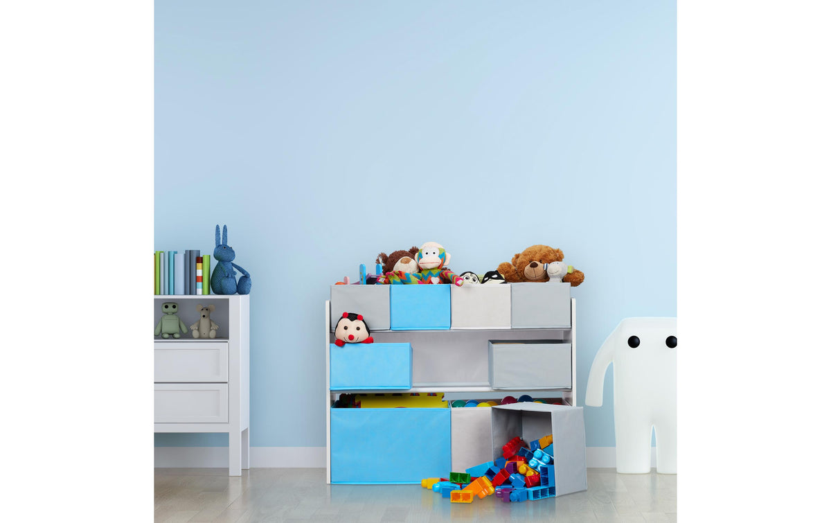 Relaxdays Aufbewahrungsbox – Spanplatte/Metall – Hellblau/Grau/Weiss – 4 Tablare – 825 × 660 × 295 mm
