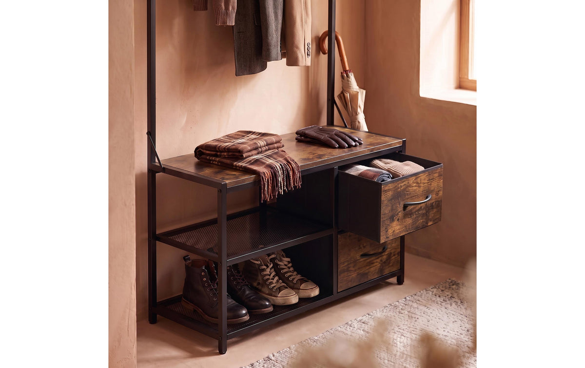 Relaxdays Garderobenständer – Stahl/MDF, Braun/Schwarz, 80 × 30 × 176 cm