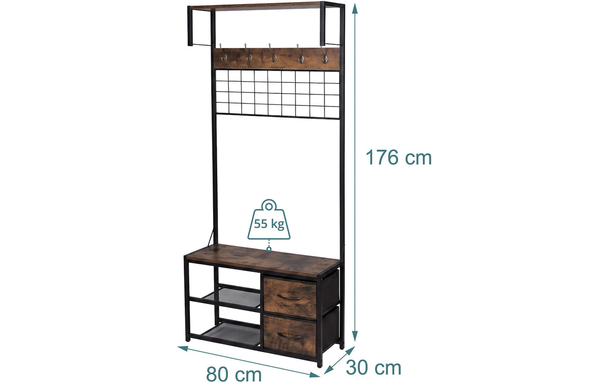 Relaxdays Garderobenständer – Stahl/MDF, Braun/Schwarz, 80 × 30 × 176 cm
