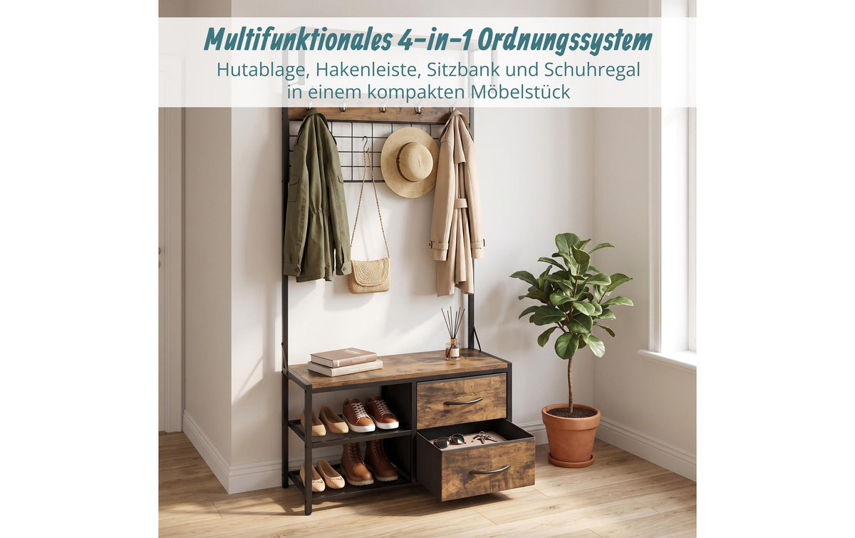 Relaxdays Garderobenständer – Stahl/MDF, Braun/Schwarz, 80 × 30 × 176 cm