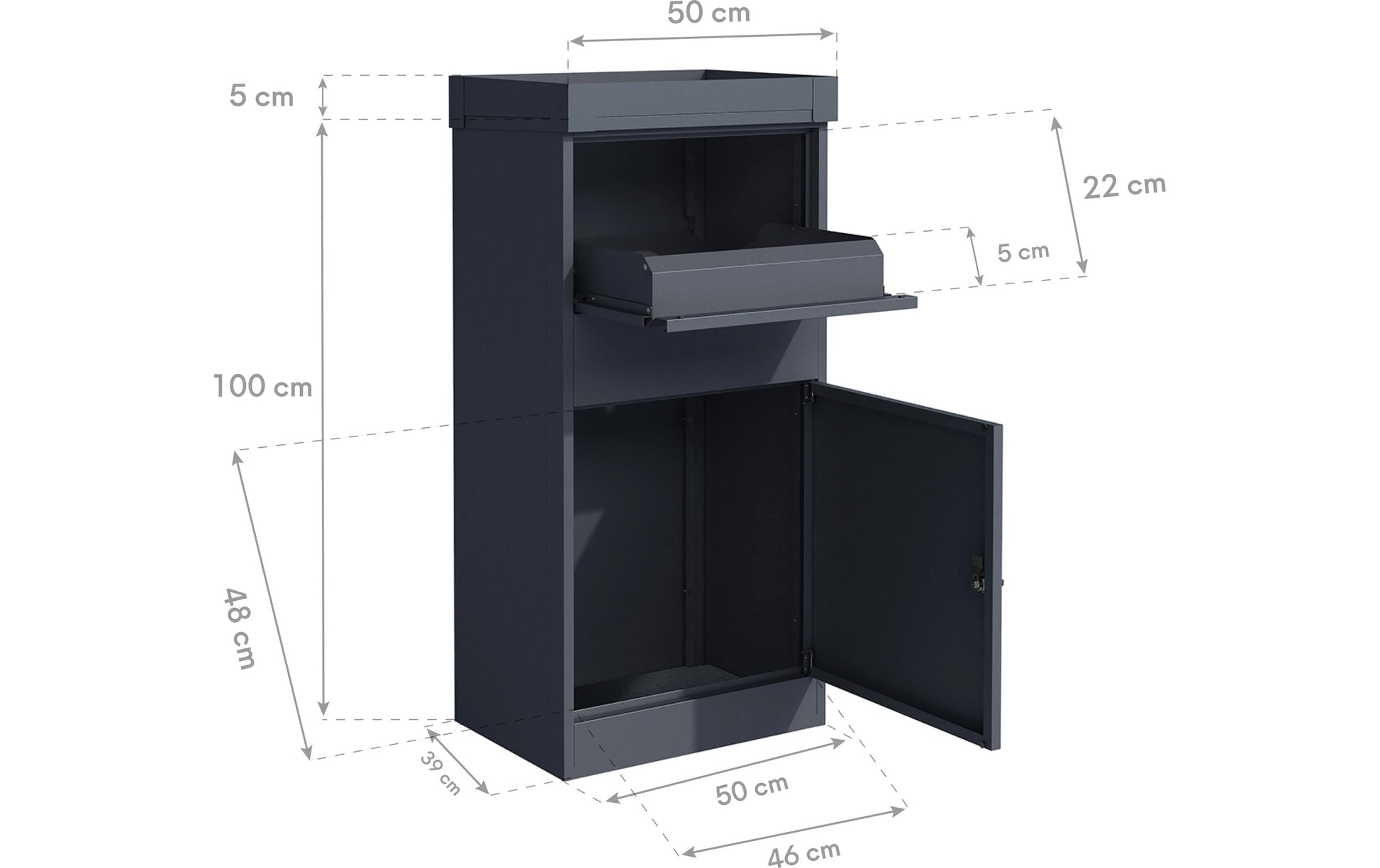 Westmann Piet Aufbewahrungsbox – Stahl – Anthrazit – 500 × 1050 × 370 mm