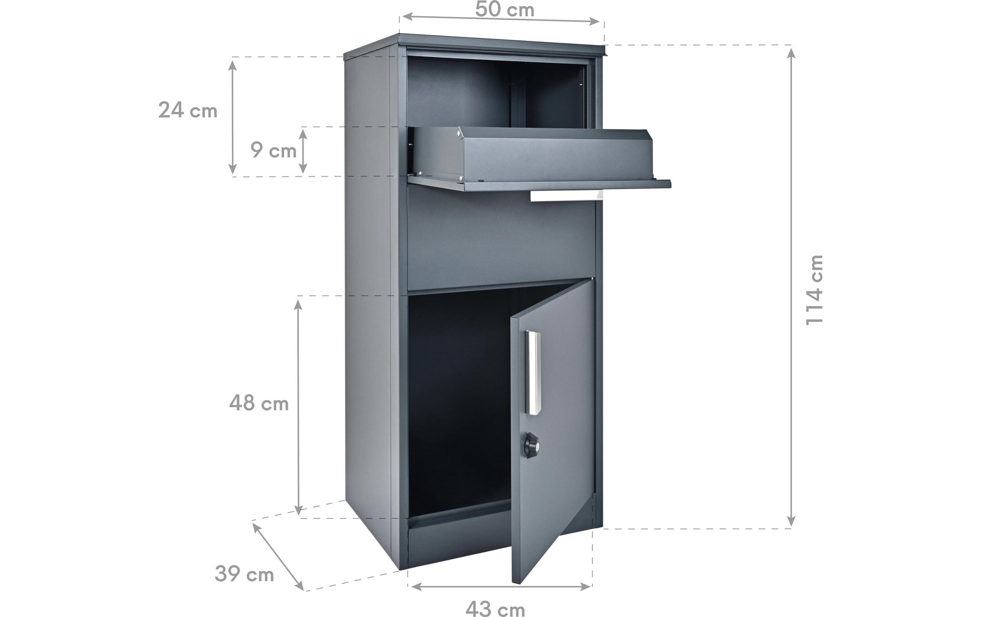 Westmann Pepe – Paketbox, 500 × 390 × 1140 mm, anthrazit, Stahl