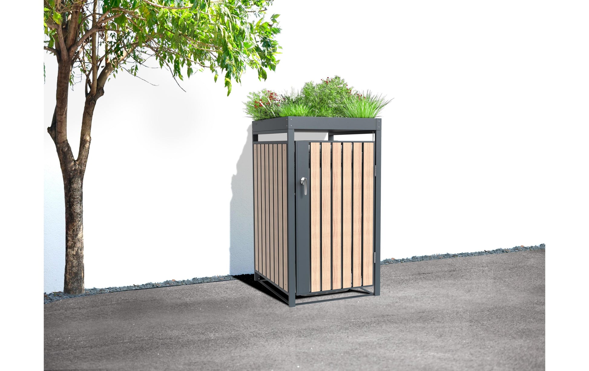 Westmann Mülltonnenbox Planta – für 240 l Mülltonne, Stahl, Anthrazit, Braun, B 680 × T 840 × H 1245 mm