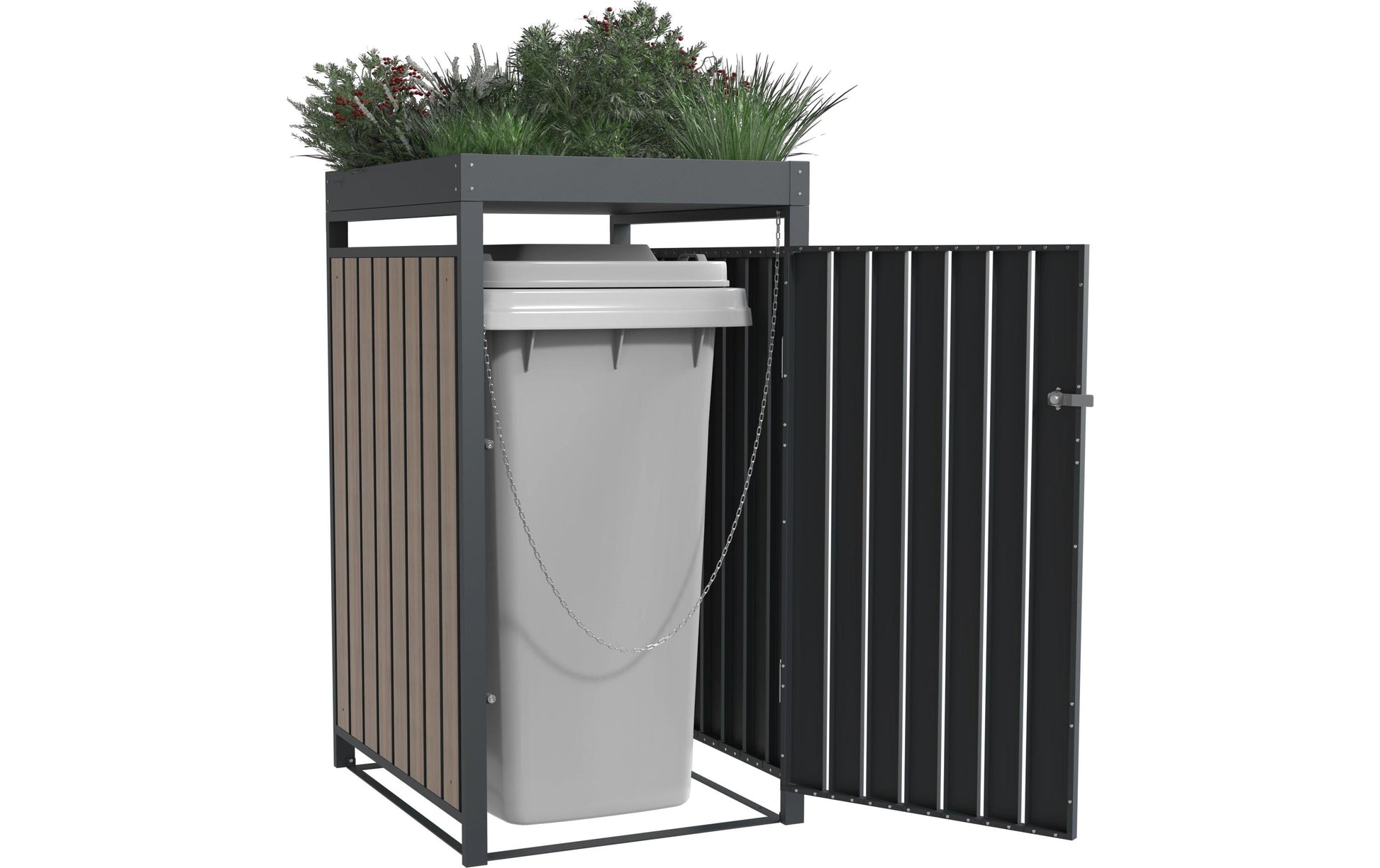 Westmann Mülltonnenbox Planta – für 240 l Mülltonne, Stahl, Anthrazit, Braun, B 680 × T 840 × H 1245 mm
