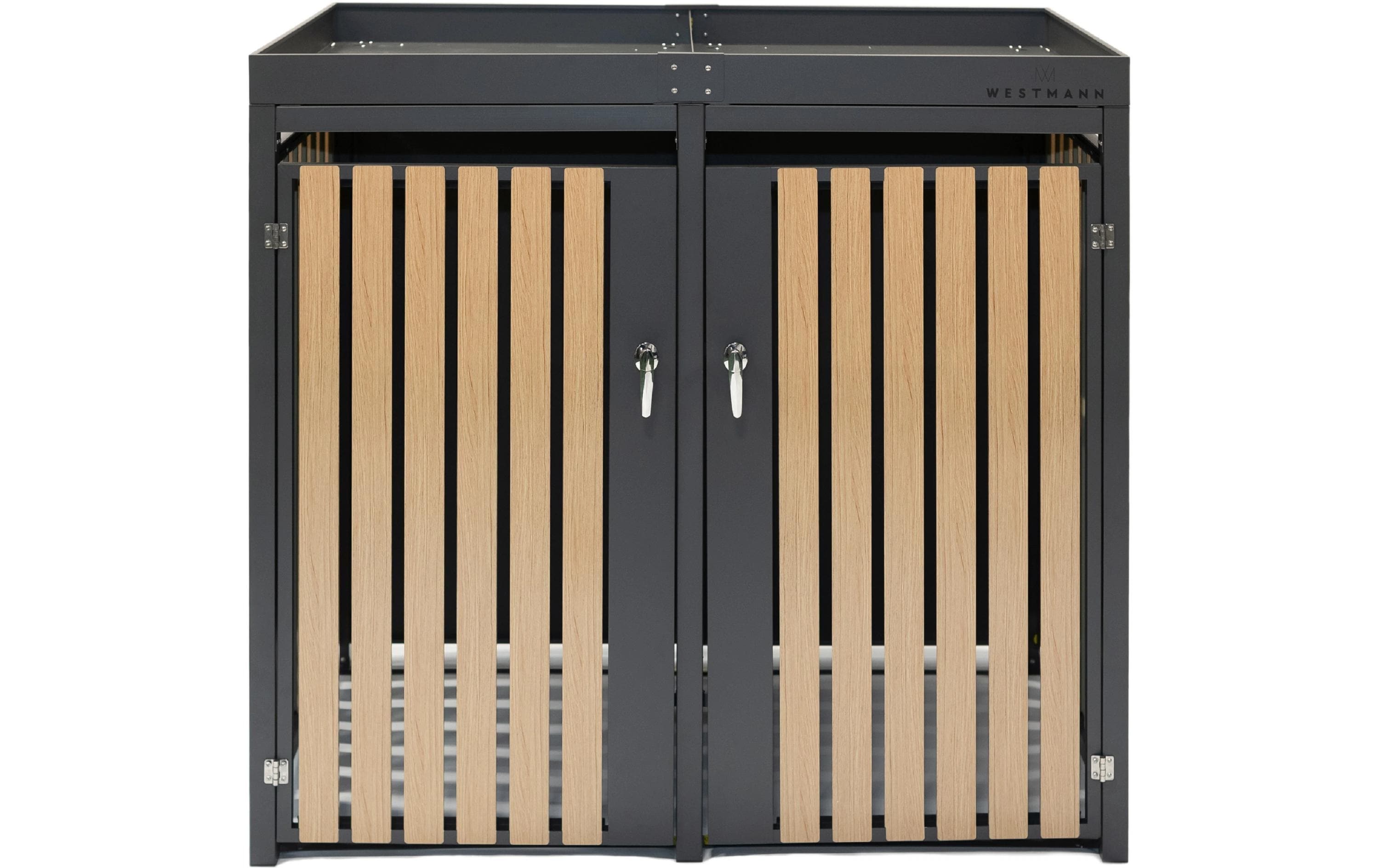 Westmann Müllcontainer Planta – 2×240 l – Stahl, rechteckig – 2-fach – Anthrazit/Braun – Witterungsbeständig