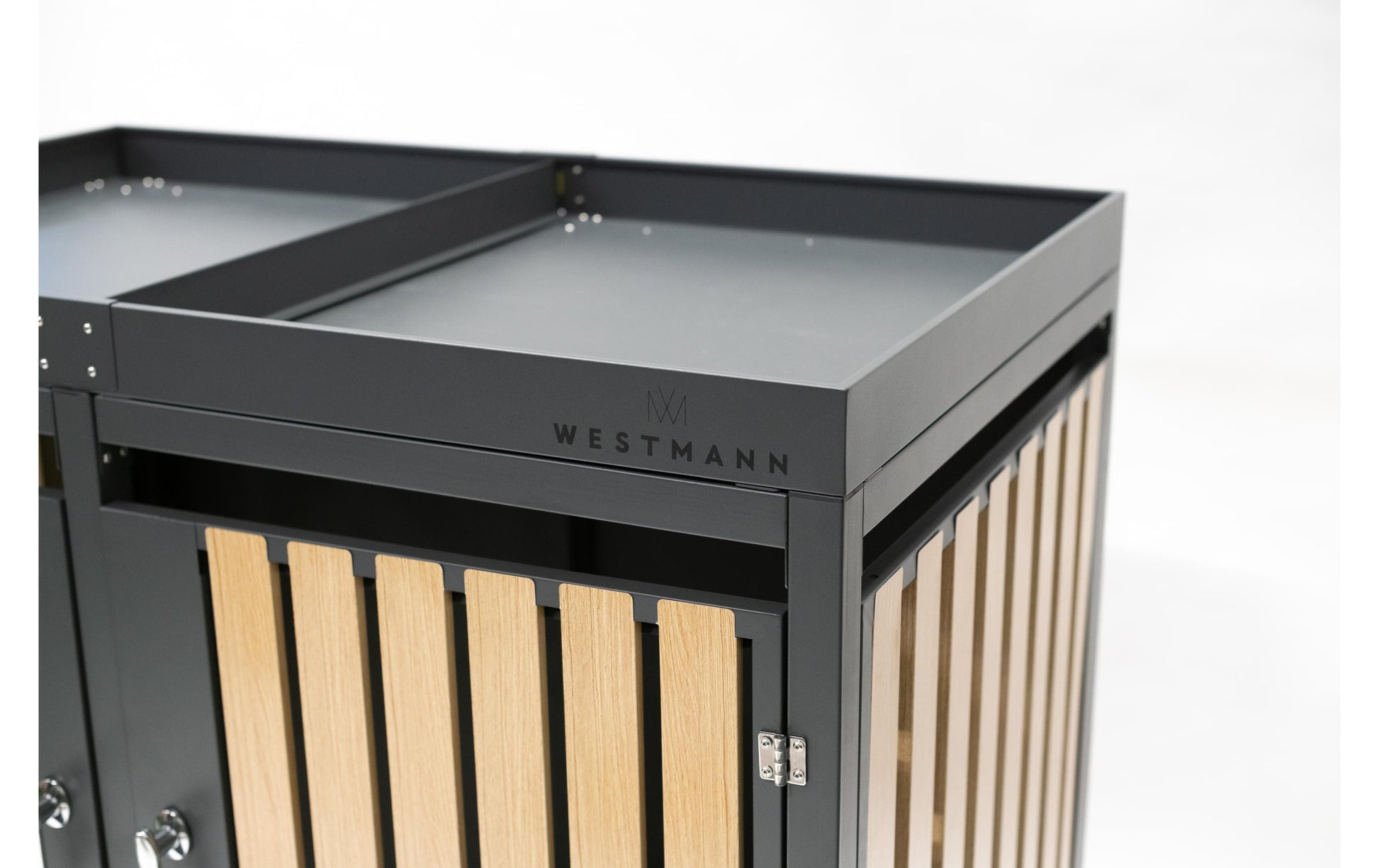 Westmann Müllcontainer Planta – 2×240 l – Stahl, rechteckig – 2-fach – Anthrazit/Braun – Witterungsbeständig