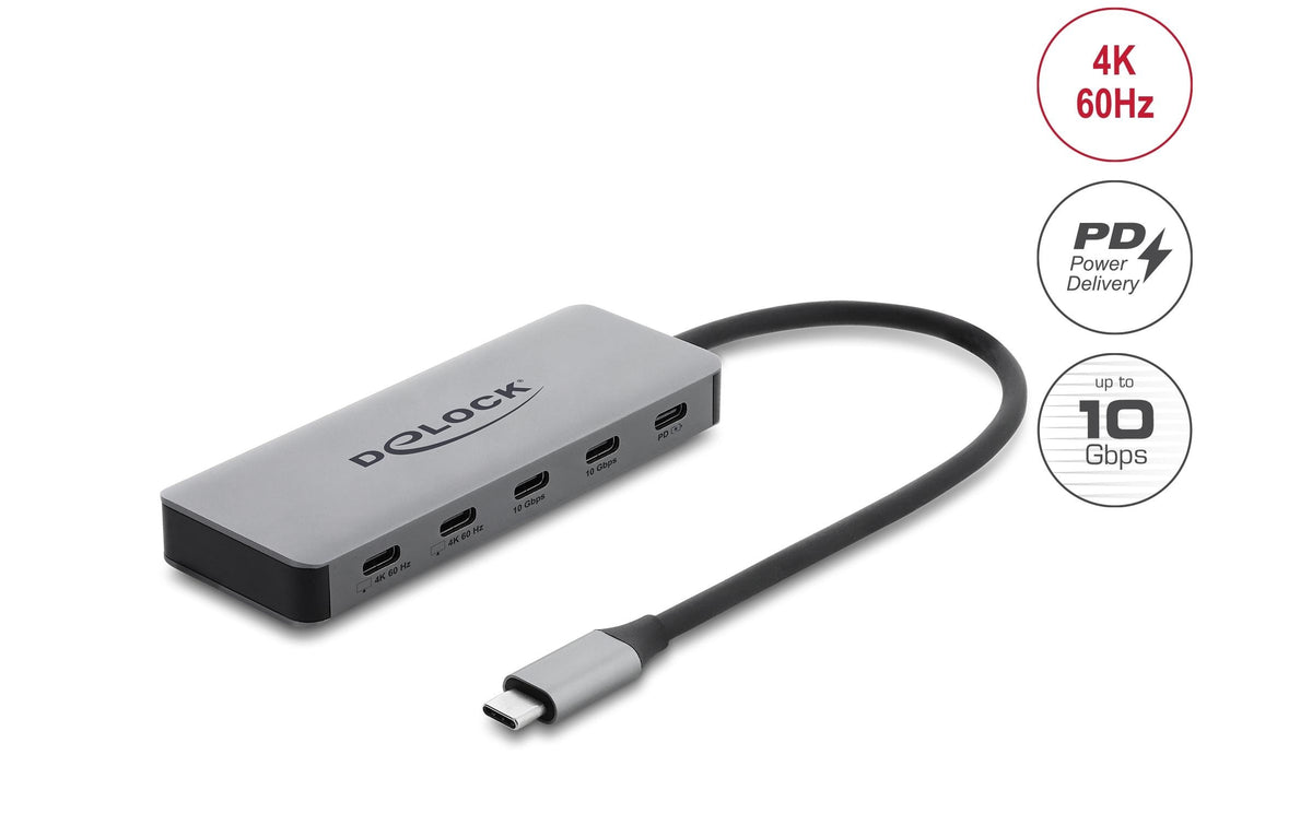 DeLOCK USB-Hub – USB-C, 3× USB-A, 2× USB-C, 100 W PD, für Windows/Mac/iPadOS