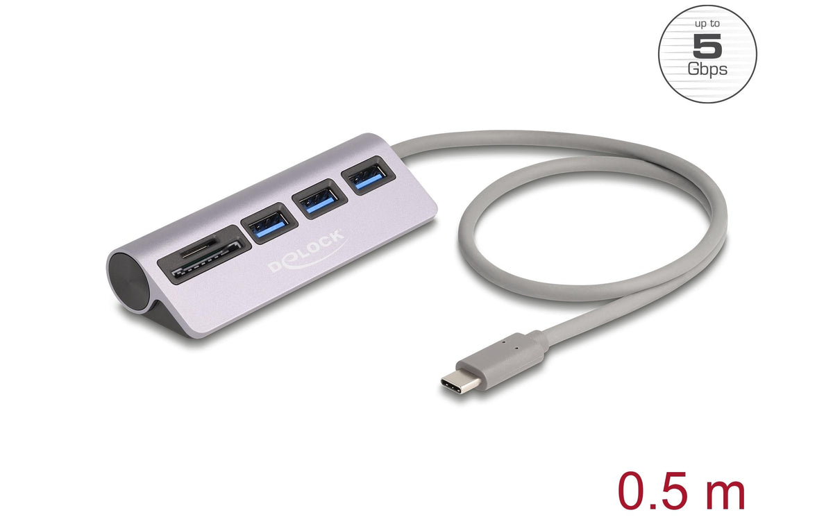 DeLOCK USB-Hub – USB-C, 3× USB-A, SD/microSD, für Windows/Mac/ChromeOS