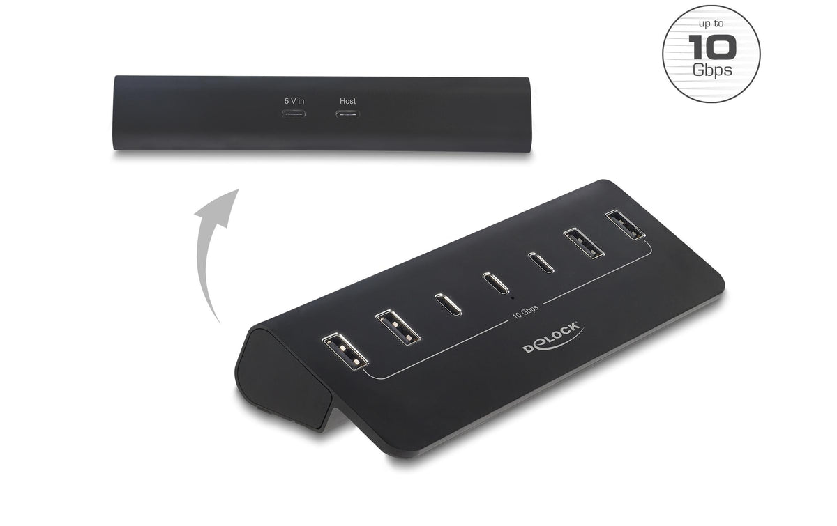 DeLOCK USB-Hub – 4× USB-A, 3× USB-C, 10 Gbit/s, für Windows/Mac/ChromeOS