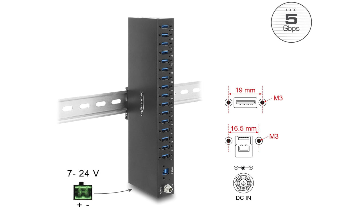 DeLOCK USB-Hub – USB-B, 16× USB-A, für Windows/Mac/Linux