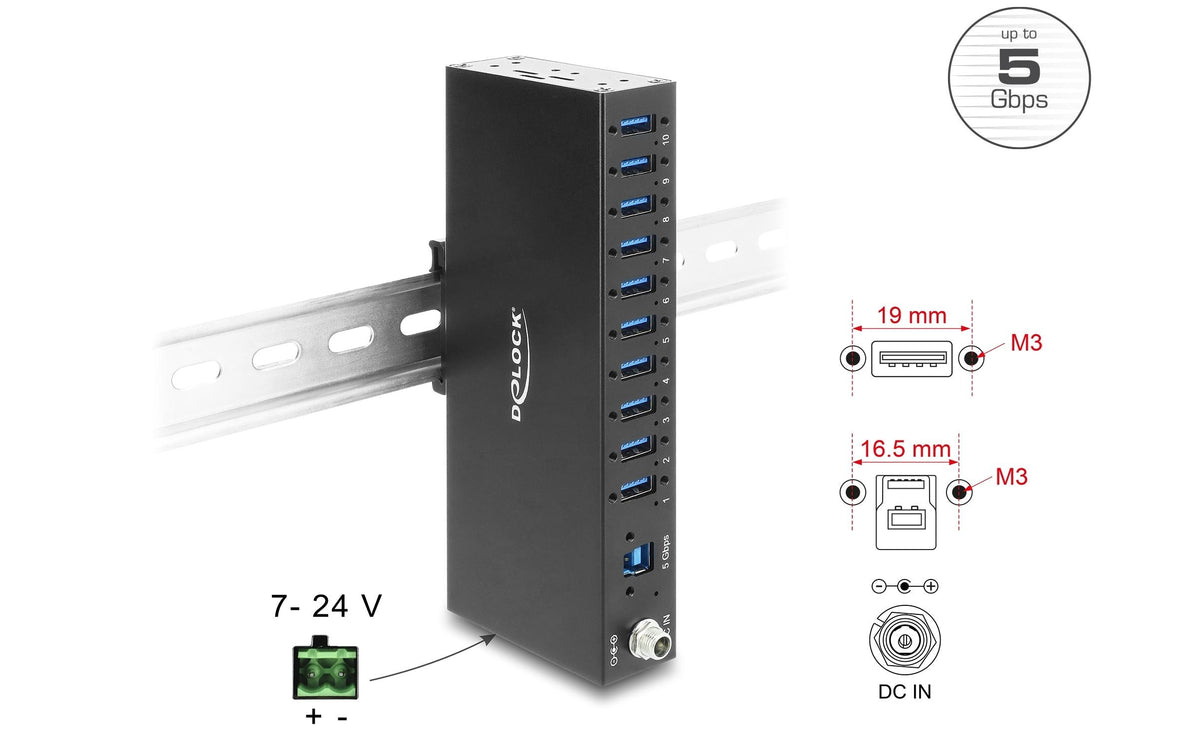 DeLOCK USB-Hub – USB-B, 10× USB-A, für Windows/Mac/Linux