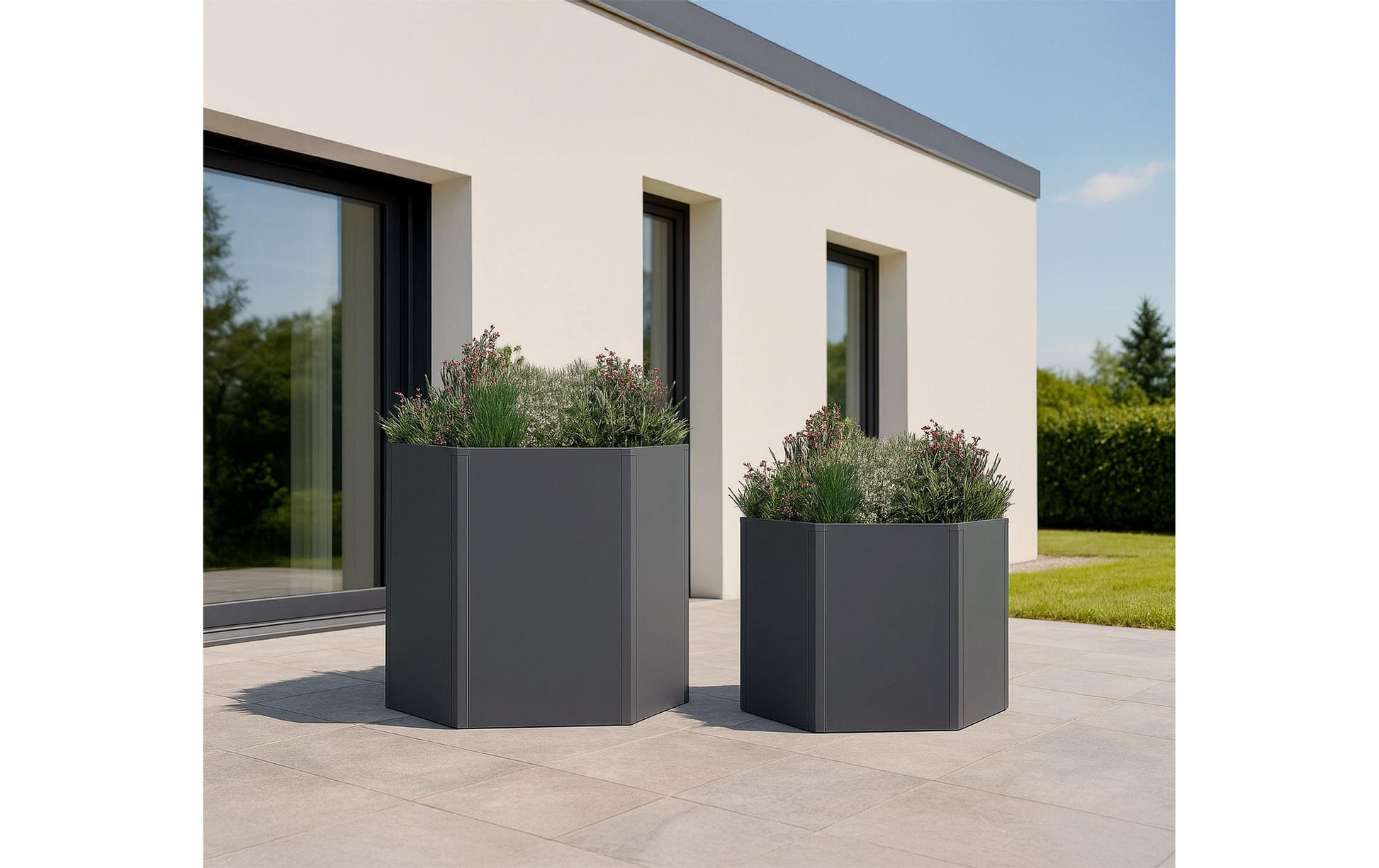 Westmann Varia Hochbeet 2er-Set 1000 × 520/770 × 1000 mm – Stahl – Anthrazit – 6-eckig