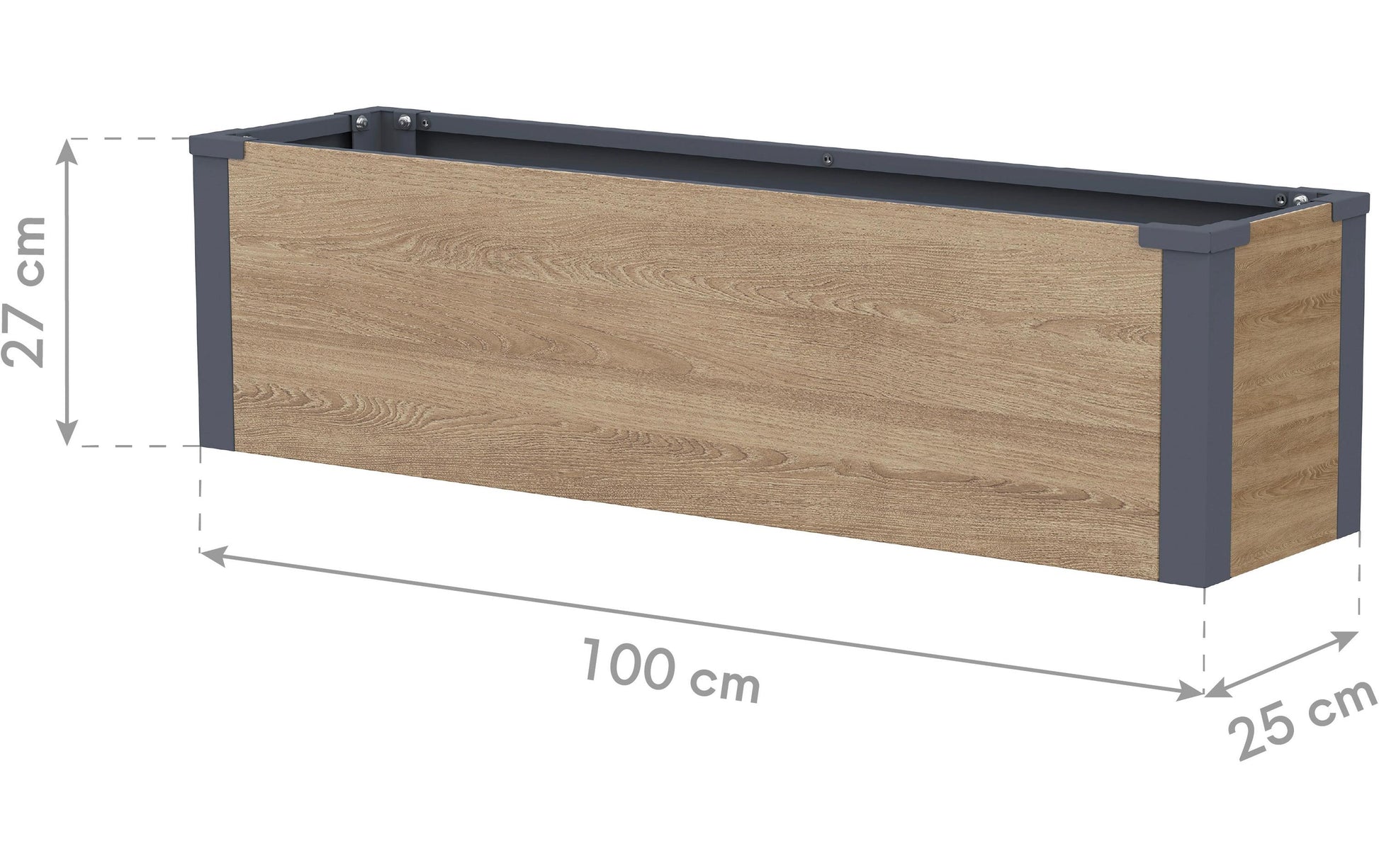 Westmann Talus M Pflanzkasten – 100 × 27 × 25 cm – Stahl, Holzoptik
