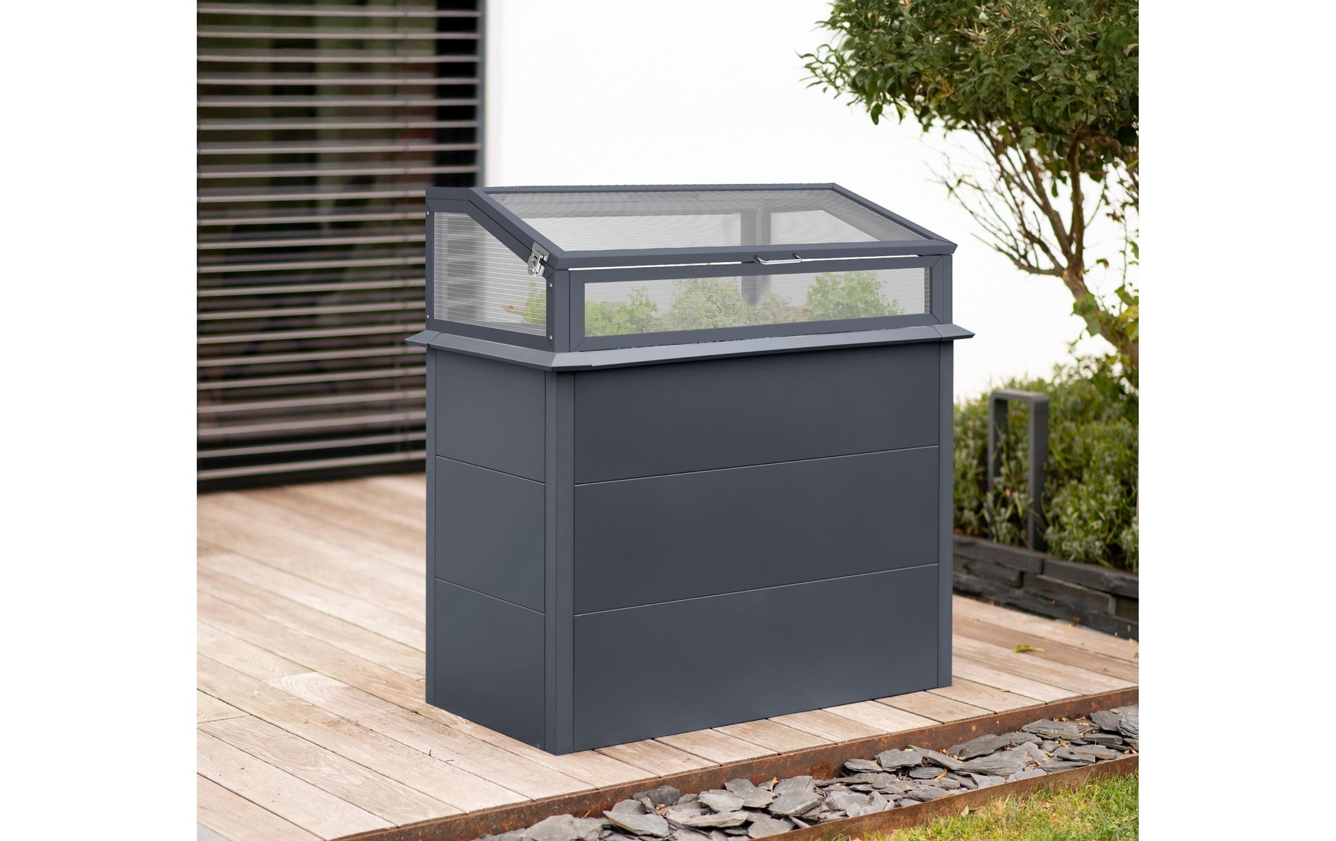 Westmann Hochbeet mit Frühbeetaufsatz – 100 × 113 × 50 cm – Stahl, Anthrazit