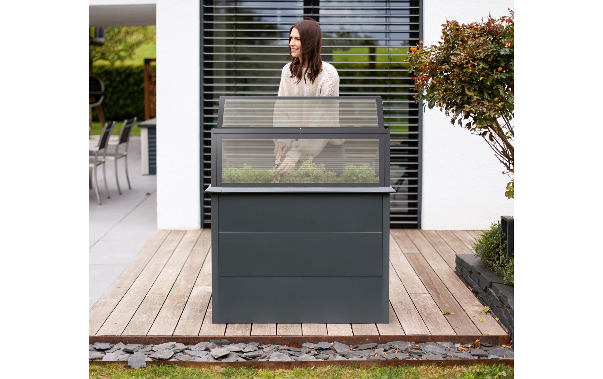 Westmann Hochbeet mit Frühbeetaufsatz – 100 × 113 × 50 cm – Stahl, Anthrazit