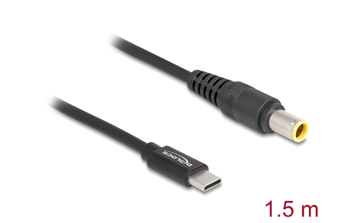 DeLOCK Ladekabel USB-C zu 7,9 × 5,5 mm – 20 V, 3 A, 1,5 m – für IBM-Notebooks – Schwarz