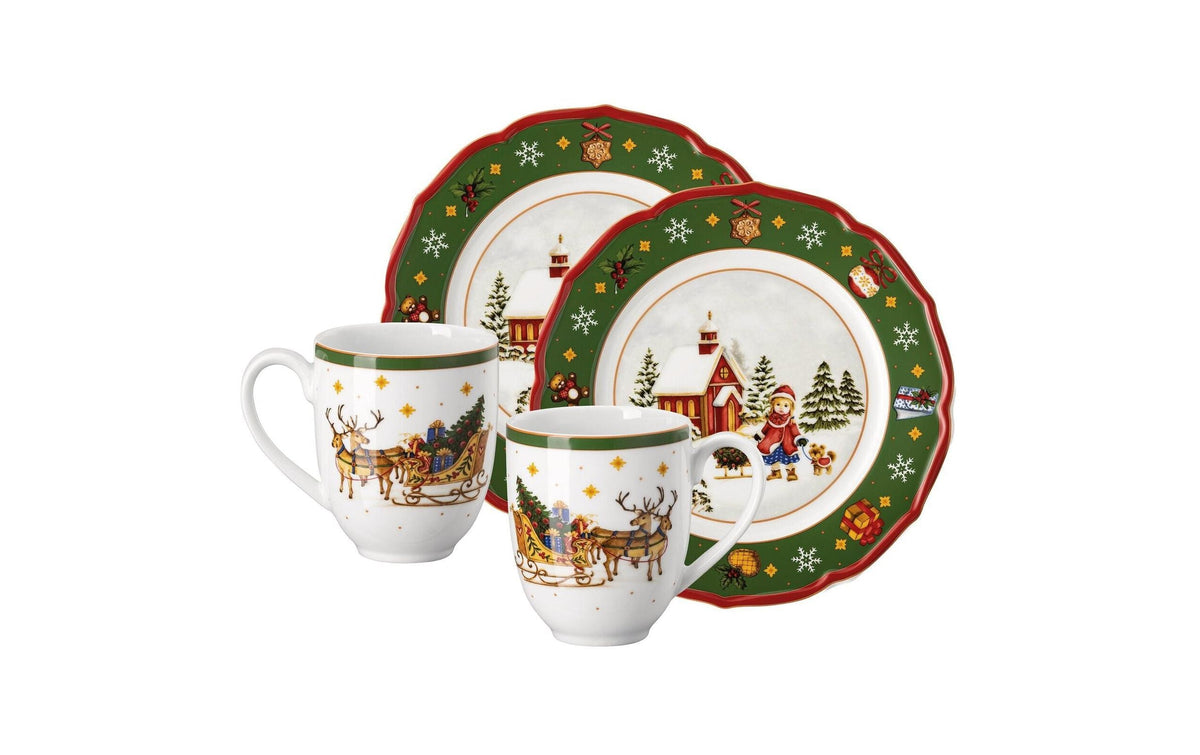 Hutschenreuther Geschirrset – 4-teiliges Set, 400 ml, Ø 22,6 cm, Porzellan, Grün/Weiss, spülmaschinenfest