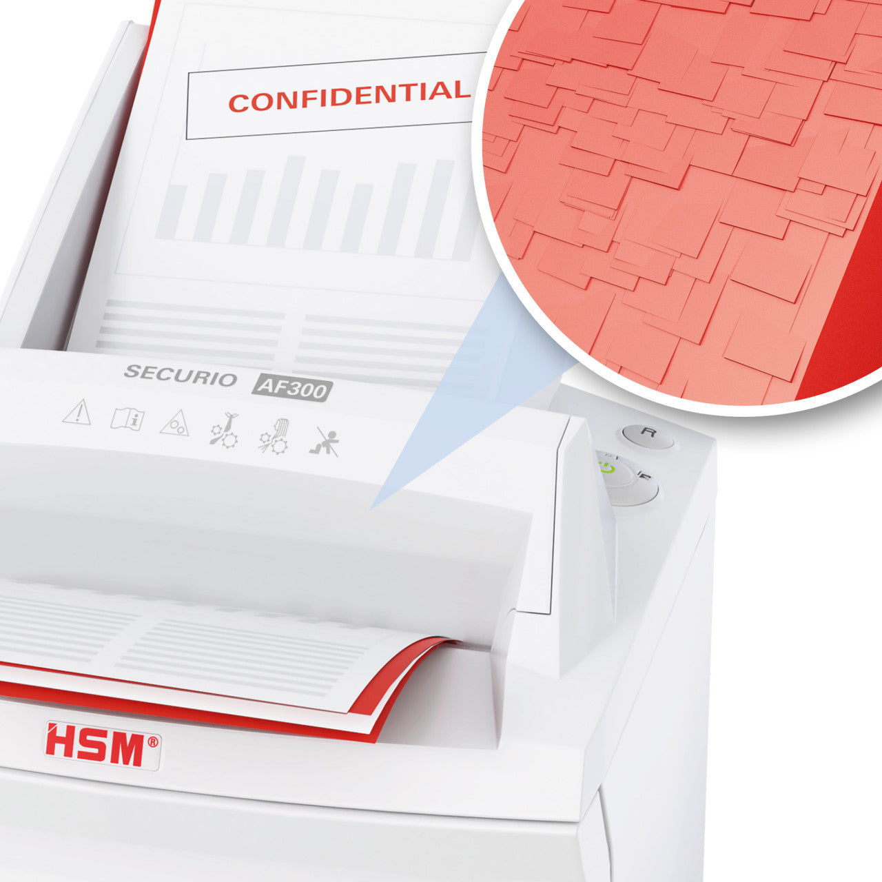 HSM Securio AF300 – Aktenvernichter mit Autofeed 300 Blatt, DIN P-6, Mikroschnitt 0,78 × 11 mm, 6 Blatt, 35 l