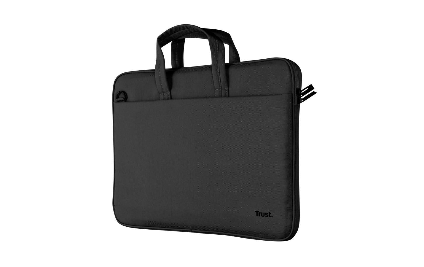 Trust Notebook-Tasche bis 14" – aus recyceltem Polyester, 2 Fächer – Schwarz