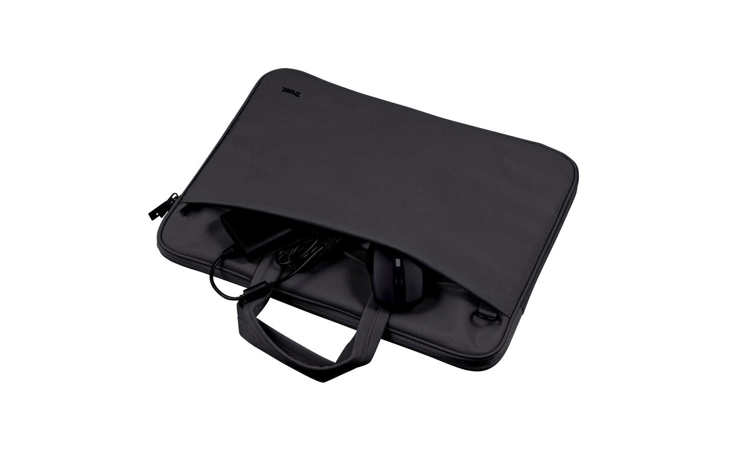 Trust Notebook-Tasche bis 14" – aus recyceltem Polyester, 2 Fächer – Schwarz