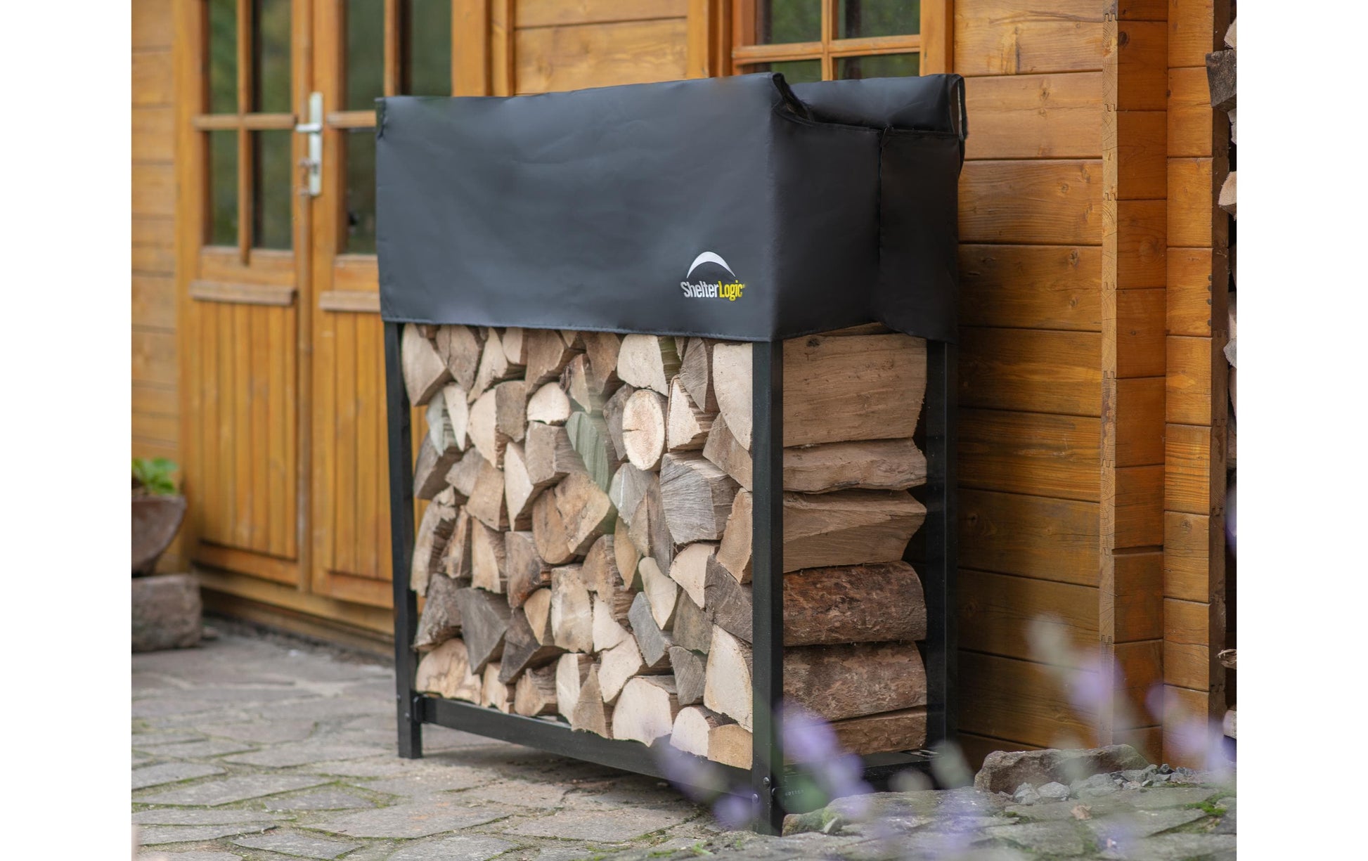 ShelterLogic Kaminholzregal mit Abdeckung – Stahl/Polyester – 1200 × 1189 × 360 mm
